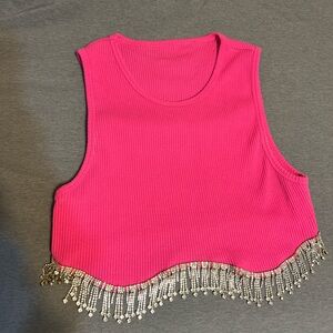 Pink Sleeveless Top with Fringe Detail